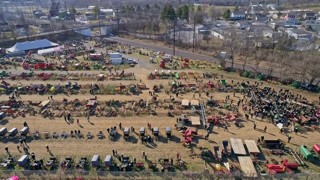 An Aerial View of an Amish Mud Sale in Pennsylvania Selling Amish Products on a Sunny Day