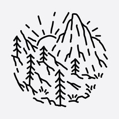 Camping nature adventure wild line badge patch pin graphic illustration vector art t-shirt design