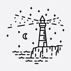 Beach nature lighthouse adventure wild line badge patch pin graphic illustration vector art t-shirt design