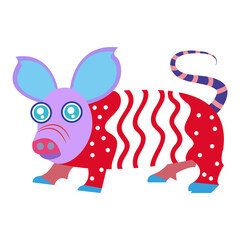Isolated mexican pig alebrije character