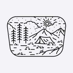 Camping nature adventure wild line badge patch pin graphic illustration vector art t-shirt design