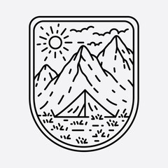 Camping nature adventure wild line badge patch pin graphic illustration vector art t-shirt design