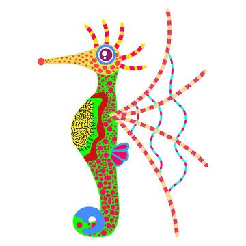 Isolated mexican seahorse alebrije character