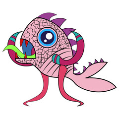 Isolated mexican fish alebrije character