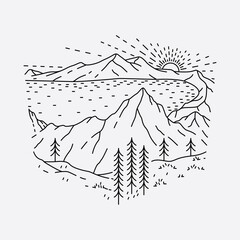 Camping nature adventure wild line badge patch pin graphic illustration vector art t-shirt design