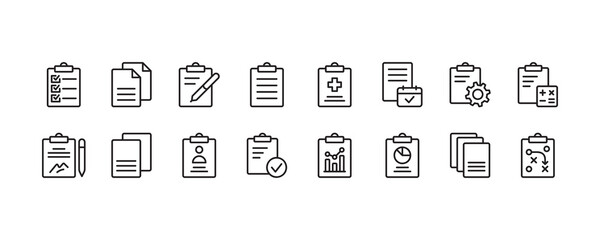 Clipboard icon set. Vector graphic illustration. Suitable for website design, logo, app, template, and ui.
