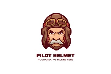 Old Man Wear Vintage Pilot Helmet Mascot Logo Template