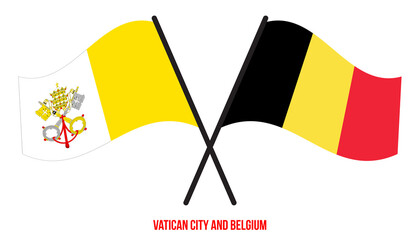Vatican City and Belgium Flags Crossed And Waving Flat Style. Official Proportion. Correct Colors.