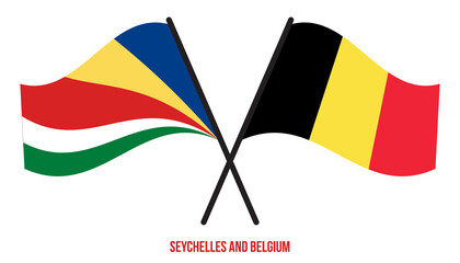 Seychelles and Belgium Flags Crossed And Waving Flat Style. Official Proportion. Correct Colors.
