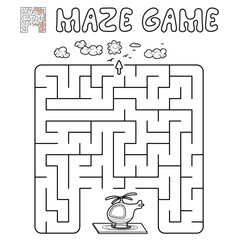 Maze puzzle game for children. Outline maze or labyrinth game with helicopter.