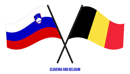 Slovenia and Belgium Flags Crossed And Waving Flat Style. Official Proportion. Correct Colors.