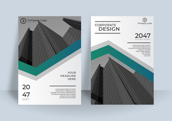 Modern dark blue and green white brochure template flyer design vector background. Modern blue and black design template for poster flyer brochure cover. Graphic design layout with triangle shapes
