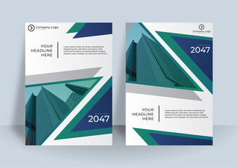 Business vector set with blue and green color. Brochure template layout, cover design. Creative colorful minimalistic covers, templates, posters, placards, brochures, banners, flyers and etc.