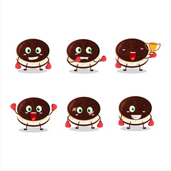 A sporty chocolate dorayaki boxing athlete cartoon mascot design