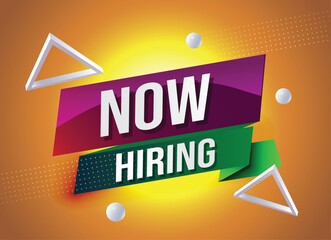 Now hiring word concept vector illustration with lines and 3d style, landing page, template, ui, web, mobile app, poster, banner, flyer, background, gift card, coupon, label, wallpaper