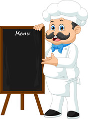 cartoon chef holding wooden menu board