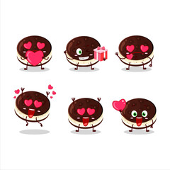 Chocolate dorayaki cartoon character with love cute emoticon