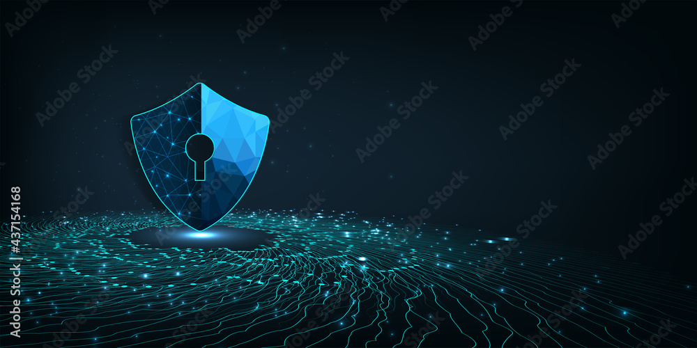 Aufkleber Cyber security or Internet network  protection.Shield symbol on dark blue background.Illustrates cyber data security.Vector illustration 3D protection. 