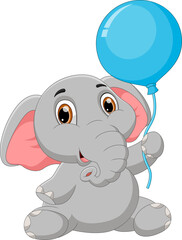 cartoon baby elephant holding balloon