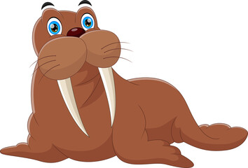 cute walrus cartoon on white background