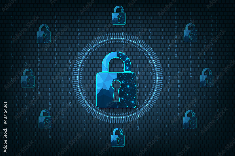 Aufkleber  Data prevent and Cyber security concept.Visualization of cyber security With Padlock  lock on dark blue background.Cyber security concept.Vector illustration.