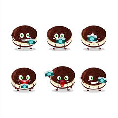 Photographer profession emoticon with chocolate dorayaki cartoon character