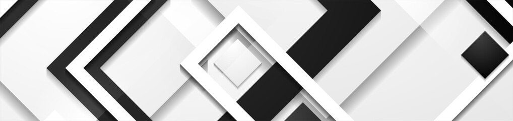 Black and white paper geometric stripes abstract background. Technology vector banner design