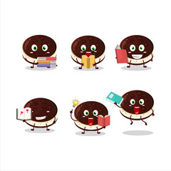 A picture of chocolate dorayaki cartoon character concept reading an amusing book