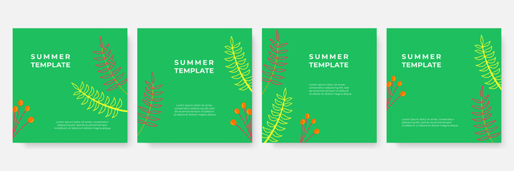 Colorful floral flower leaves abstract background with post stories social media template. Cute set of Summer Spring Flowers vertical banners