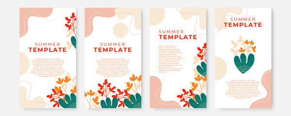 Vector set of social media stories design templates, backgrounds with copy space for text - summer landscape. Collection of abstract background designs, summer sale, social media promotional content. 