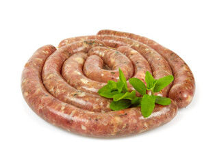 raw sausages isolated on white background