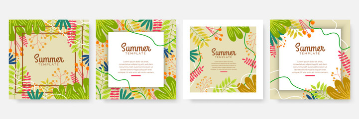 Vector set of social media stories design templates, backgrounds with copy space for text - summer landscape. Collection of abstract background designs, summer sale, social media promotional content. 