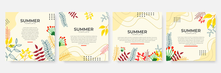 Obraz premium Vector set of social media stories design templates, backgrounds with copy space for text - summer landscape. Collection of abstract background designs, summer sale, social media promotional content. 