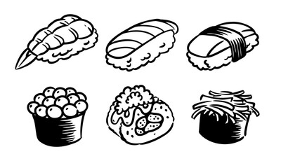 Six flavors of sushi set drawing