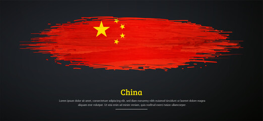 Happy national day of China with watercolor grunge brush flag background