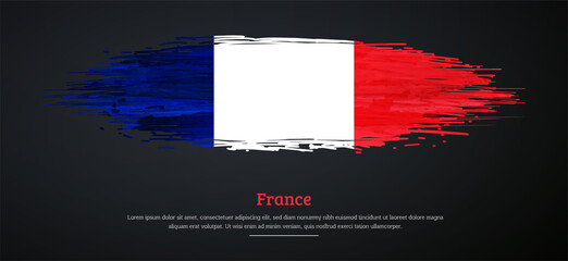 Happy bastille day of France with watercolor grunge brush flag background