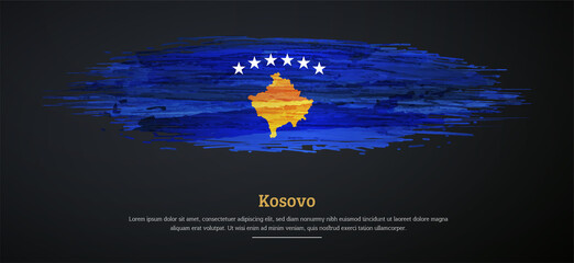 Obraz na płótnie Canvas Happy independence day of Kosovo with watercolor grunge brush flag background