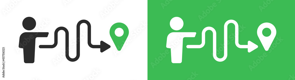 Aufkleber man follow the path for destination icon. route concept vector illustration