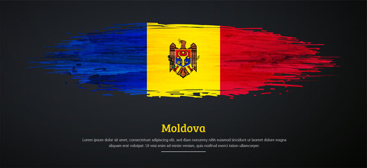 Happy independence day of Moldova with watercolor grunge brush flag background
