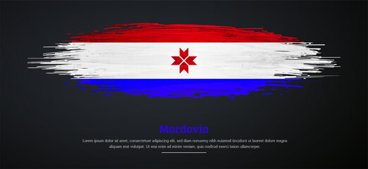 Happy national day of Mordovia with watercolor grunge brush flag background