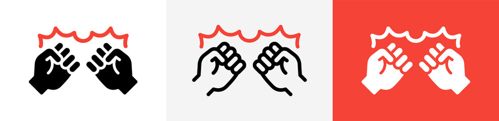 Fist fight icons set. Vector illustration