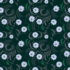 Folk flowers art pattern Floral abstract surface design Seamless pattern