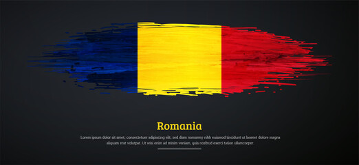 Happy independence day of Romania with watercolor grunge brush flag background