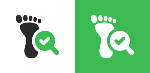 Obraz premium Tracking footprint, clue concept. Magnifying glass with footsteps icon isolated on white background. 