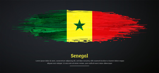 Happy independence day of Senegal with watercolor grunge brush flag background