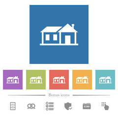 Family house flat white icons in square backgrounds