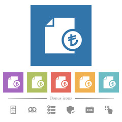 Turkish Lira financial report flat white icons in square backgrounds