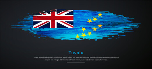 Happy independence day of Tuvalu with watercolor grunge brush flag background