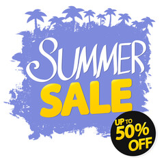 Summer Sale up to 50% off, poster design template, season best offer, discount banner, vector illustration