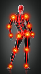 3d render skeleton by X-rays in red - front view